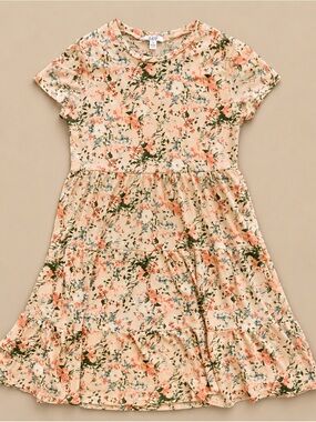AUW Peach Floral Tiered Casual Dress